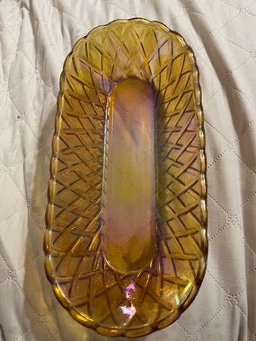 Iridescent Amber Glass Serving Dish